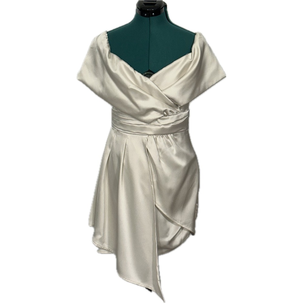 Lulus Dress Off the Shoulder Satin Tulip Mini M Champagne Cream D17130 Cocktail